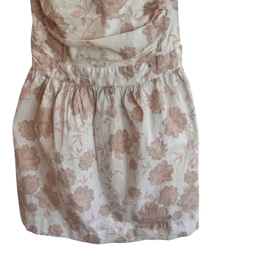 Free People Pink Beige Floral Jacquard Open Back Ruched Mini Dress NWT M